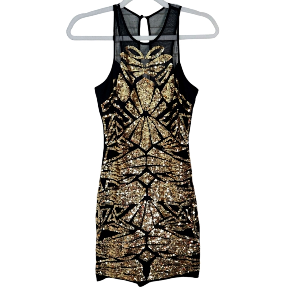 Bebe gold sequined bodycon mini dress size XS